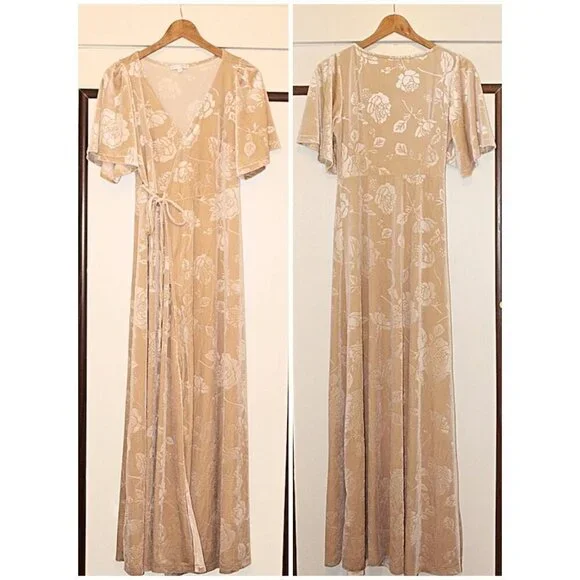 Baltic Born - Matthews Embossed Velvet Maxi Dress in Champagne, Small - Picture 1 of 11